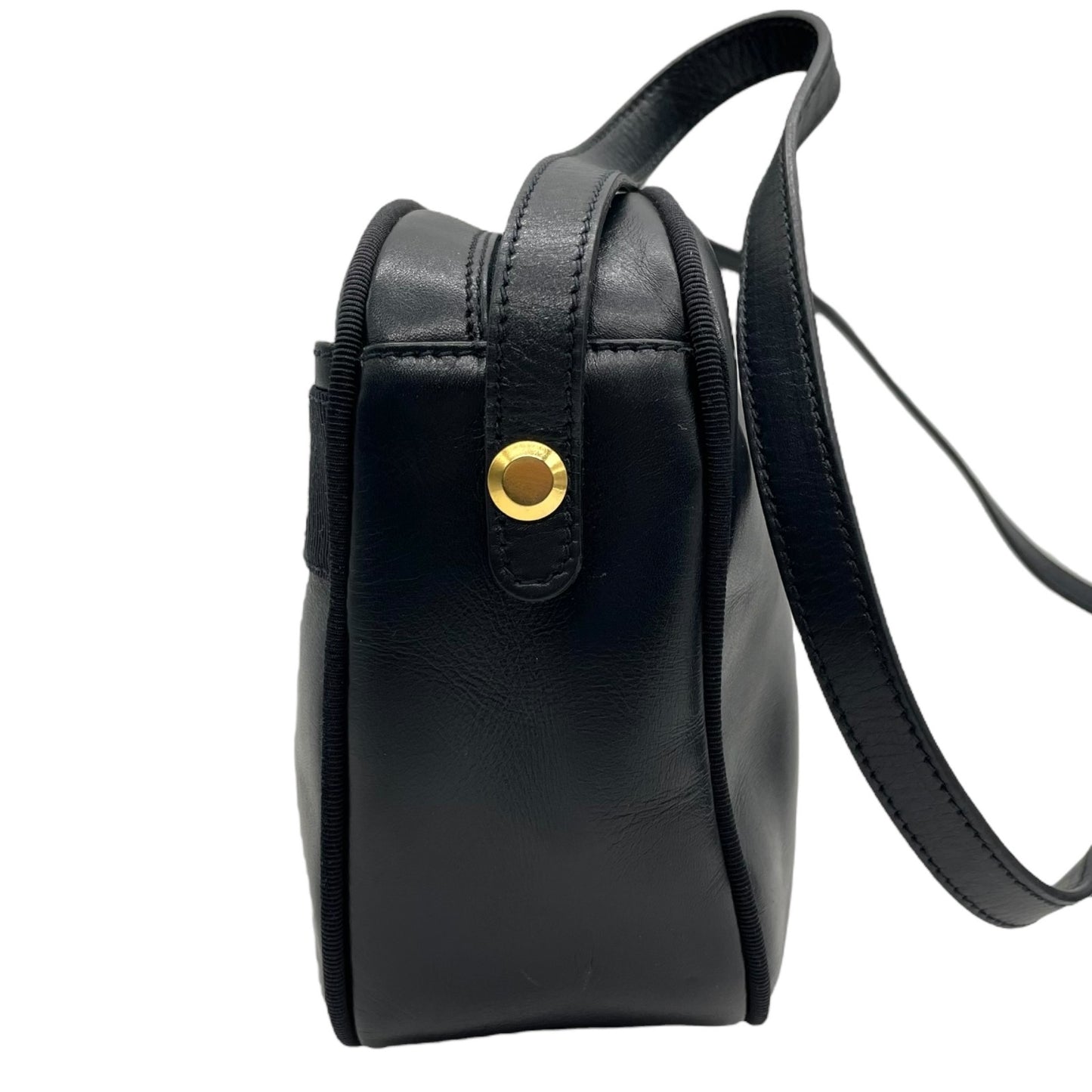 美品 サルヴァトーレ フェラガモ Salvatore Ferragamo ヴァラリボン ショルダーバッグ 紺 ネイビー レザー ゴールド金具 レディース B3