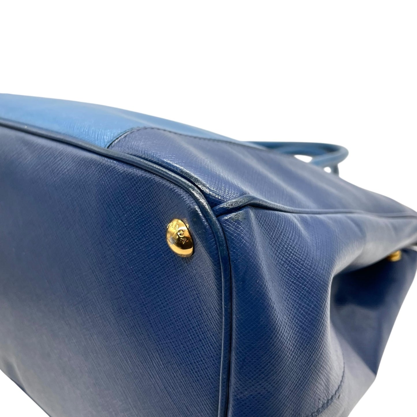極美品 プラダ PRADA ガレリア ハンドバッグ トートバッグ 2way ショルダーバッグ サフィアーノレザー 三角ロゴ ブルー ゴールド金具 ハンドバッグ メンズ レディース A