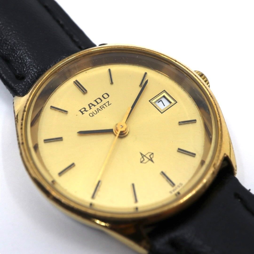 【美品/電池交換済/新品ベルト(社外品)】ラドー 腕時計 111.5141.2 レディース クオーツ ゴールド文字盤 デイト表示 ヴィンテージ アナログ ドレスウォッチ アンティーク クラシックデザイン エレガント 薄型 クリーニング済み G1