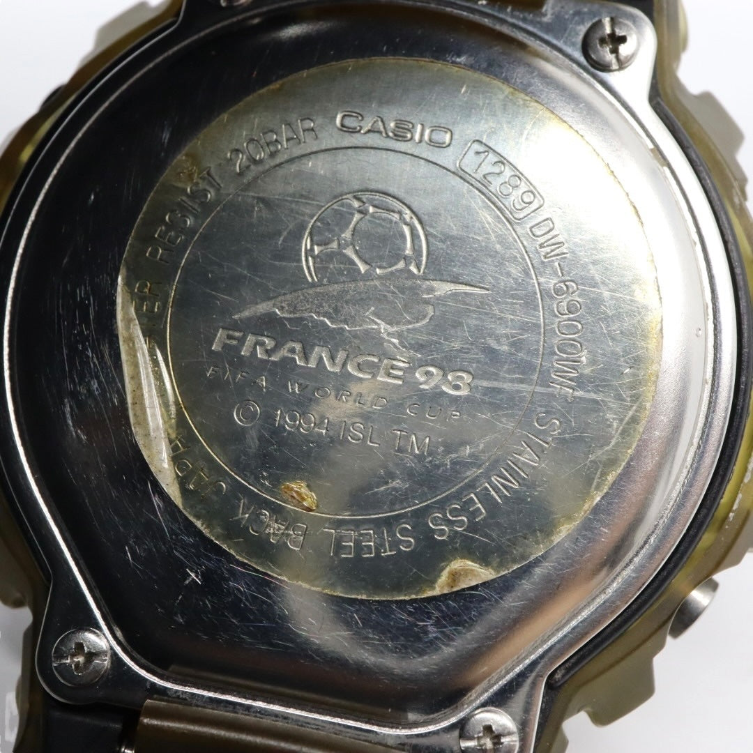【未使用級/電池交換済】カシオ G-SHOCK DW-6900WF 1998 FIFAワールドカップ フランス大会 限定モデル 腕時計 メンズ デジタル スケルトン カーキ 20気圧防水 ストリート カジュアル ヴィンテージ クリーニング済み G2