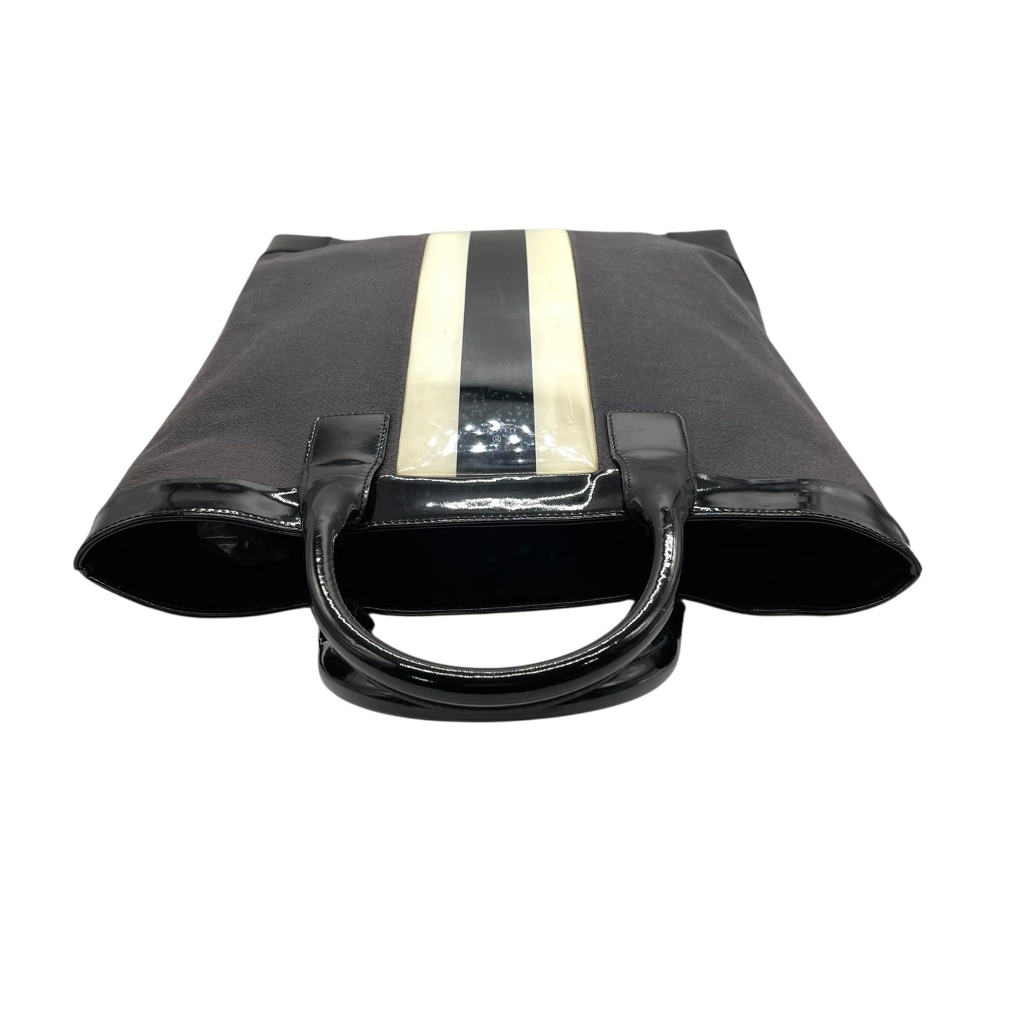 グッチ GUCCI トートバッグ ハンドバッグ ネイビー ブラック キャンバス パテントレザー 手提げ メンズ ゴールド金具 ストライプ E