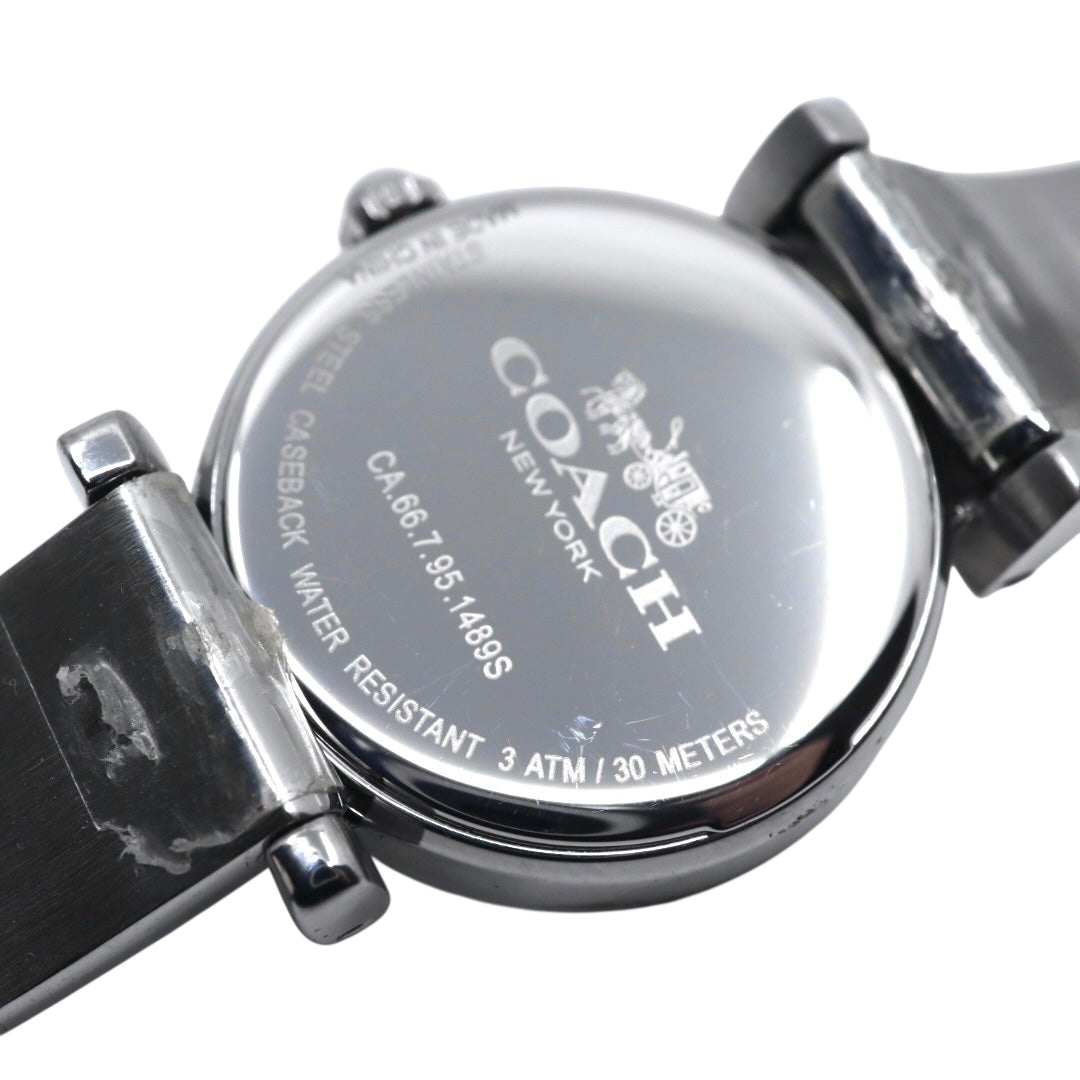 美品 電池交換済 コーチ COACH 腕時計 CA.66.7.95.1489S レディースウォッチ クォーツ ラインストーンベゼル シルバー ホワイト文字盤 シグネチャー柄ブレスレット アナログ エレガント クラシック ドレスウォッチ 稼働品 G3