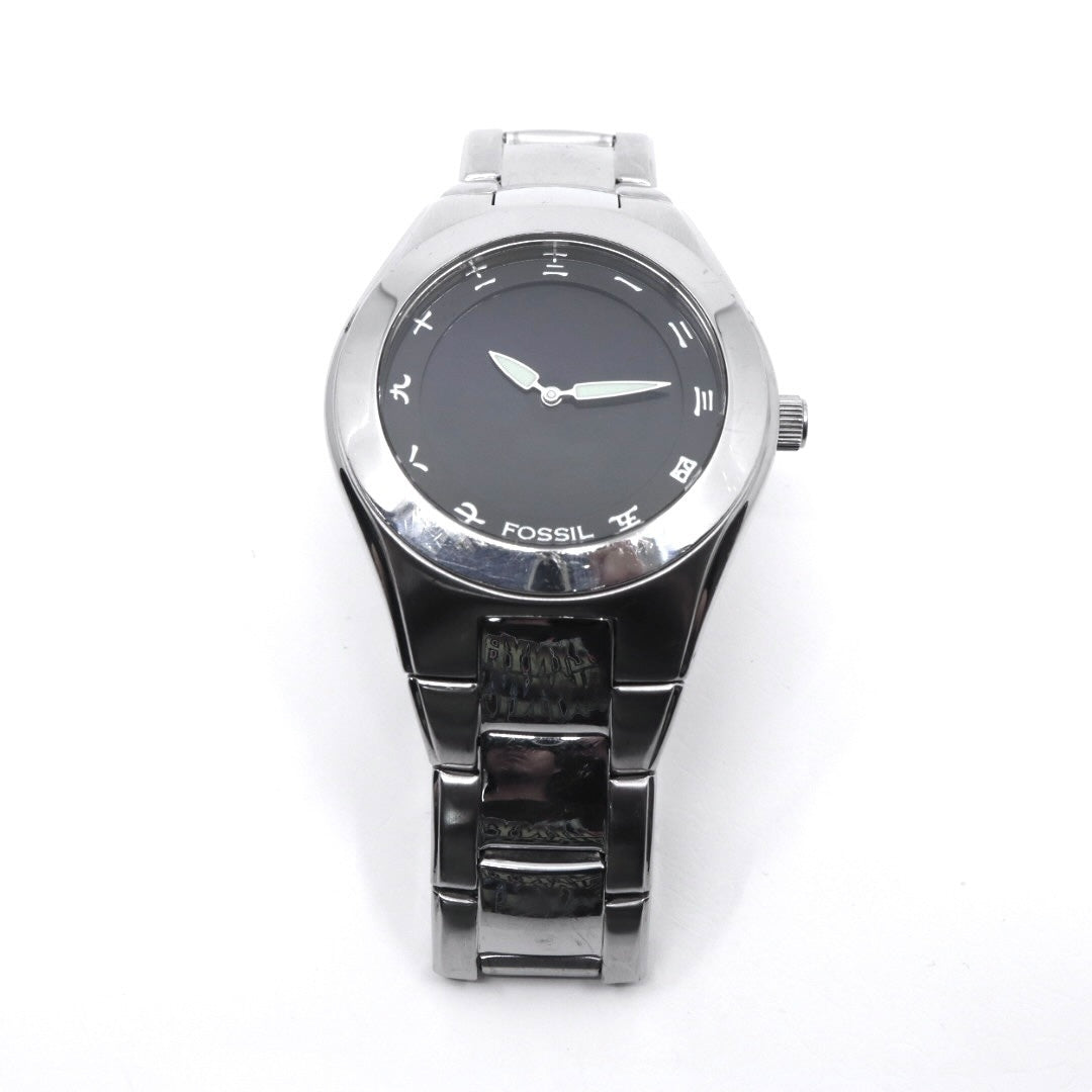 美品 電池交換済 クリーニング済 フォッシル FOSSIL 腕時計 BG-1055 メンズウォッチ クォーツ 漢数字インデックス シルバー ブラック ステンレススチール アナログ ユニークデザイン カジュアル 稼働品 G3