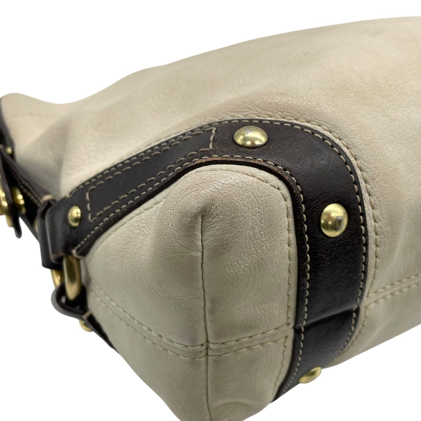 COACH コーチ カーリー ショルダーバッグ ワンショルダー セミショルダー ハンドバッグ レザー アイボリー ブラウン 茶 ゴールド金具 10615 ターンロック ベルト 肩掛け可 レディース T4