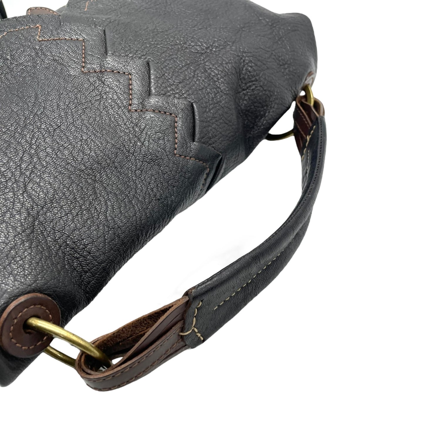 美品 genten ゲンテン ハンドバッグ 茶 ブラウン レザー ゴールド金具 ジグザグステッチ 横長 Y2K デザイン 手提げ コンパクト レディース バッグ U12