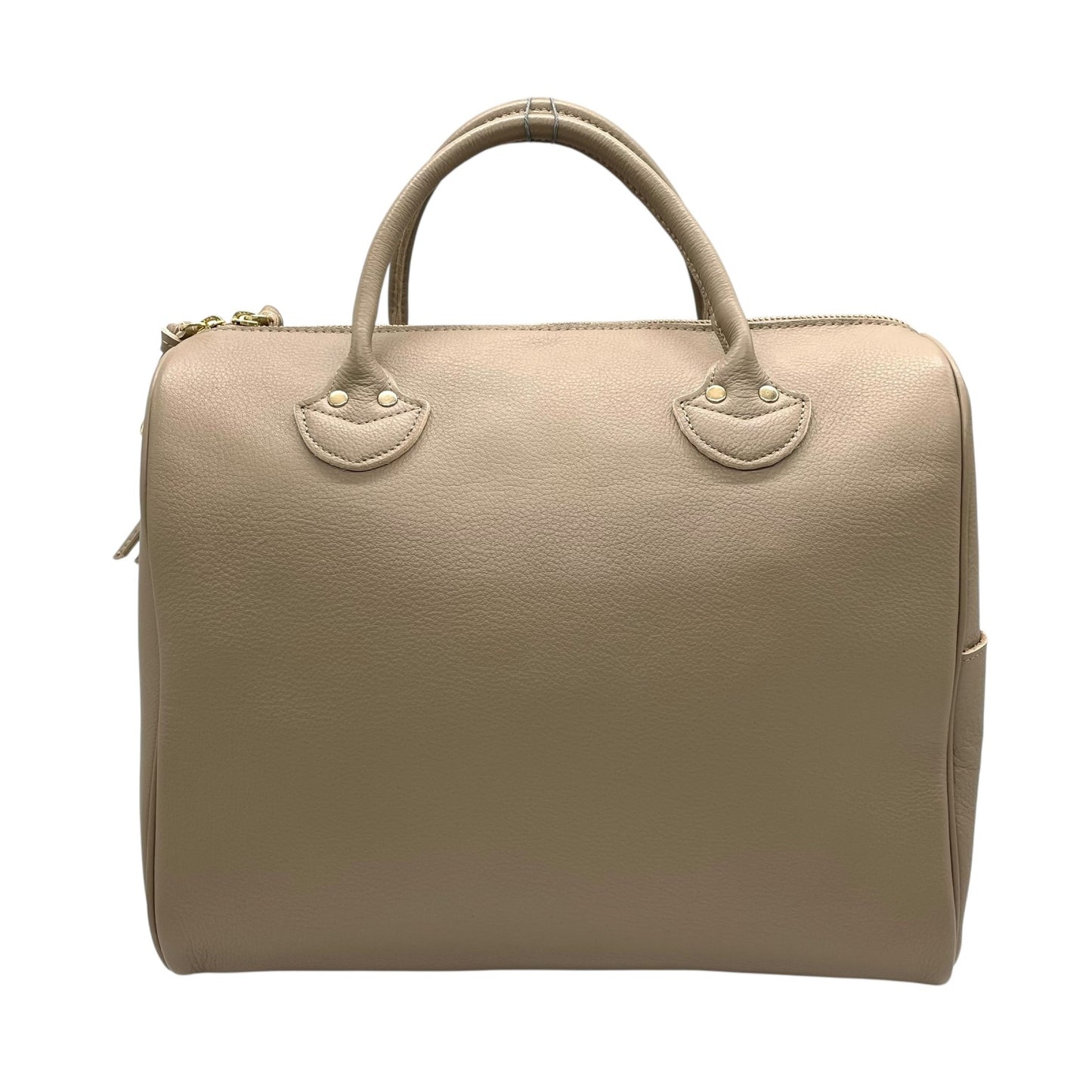 未使用級 ペルケ 2WAY ハンドバッグ ボストンバッグ ショルダーバッグ 牛革 オイルレザー オーク グレージュ テープショルダー ゴールド金具 手提げ 斜め掛け可 perche レディース Q