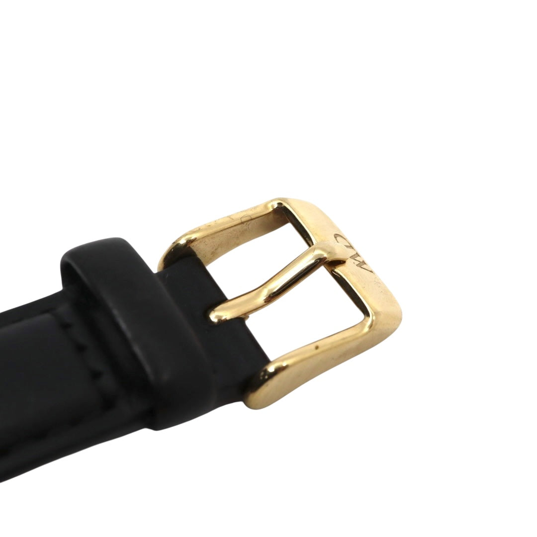 【美品／電池交換済】ダニエルウェリントン DW Petite 腕時計 レディース K32GB06 クオーツ アナログ ラウンド ブラック文字盤 ゴールドケース レザーベルト クラシック エレガント ミニマルデザイン クリーニング済 稼働品 G2