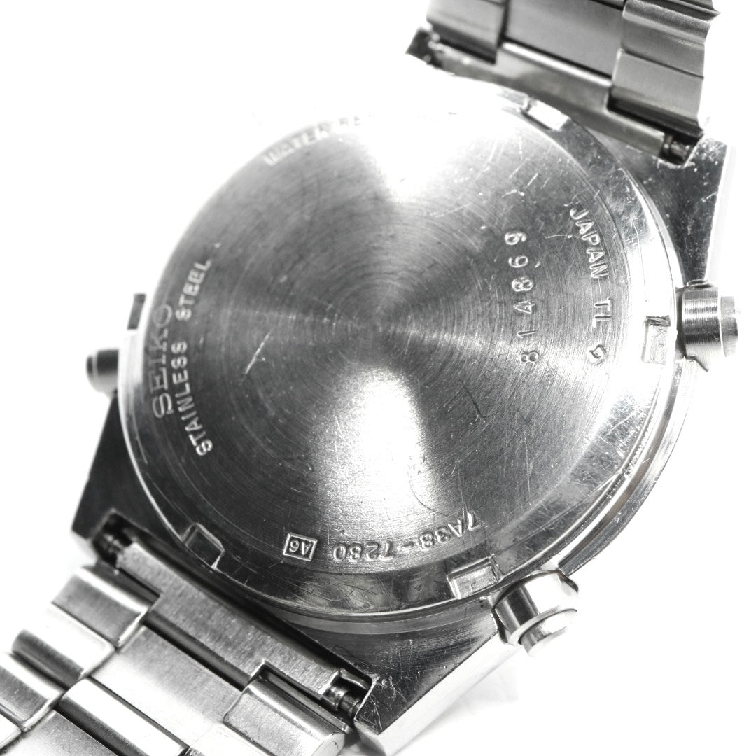 【美品/稼働品/電池交換済】セイコー SEIKO クロノグラフ 7A38-7280 メンズ腕時計 クオーツ アナログ デイデイト タキメーター ホワイト文字盤 シルバー ヴィンテージ 80年代 レトロ クリーニング済 G2