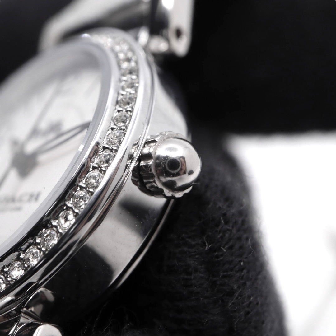 【ほぼ新品／電池交換済】コーチ COACH 腕時計 CA.66.7.95.1489S レディース クオーツ アナログ ラウンド シルバー ラインストーンベゼル シグネチャーブレスレット エレガント フェミニン ドレスウォッチ クリーニング済 G