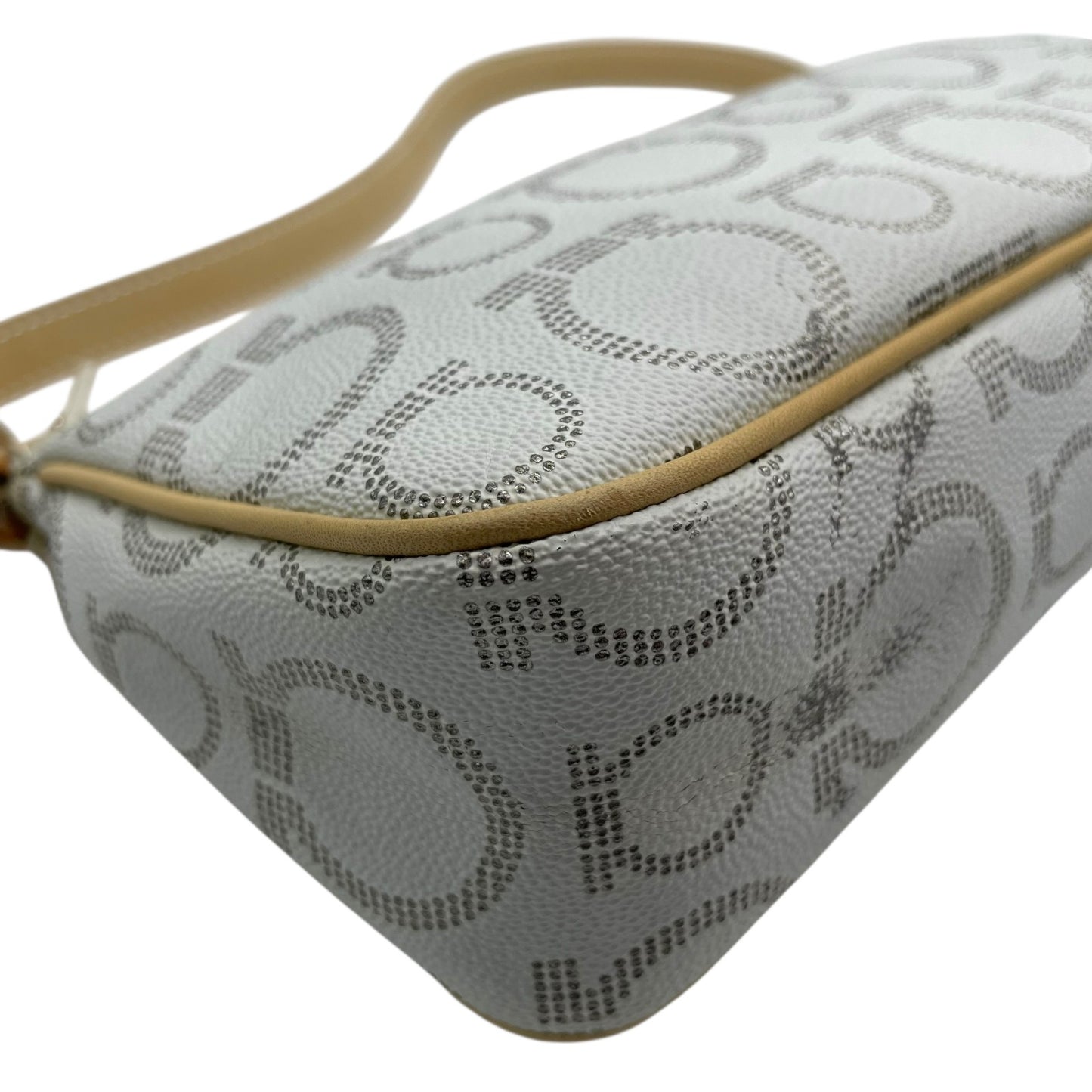 フェラガモ Salvatore Ferragamo ハンドバッグ アクセサリーポーチ ミニバッグ ガンチーニ AU-21 7497 グレー ベージュ レザー シルバー金具 ロゴ ワンショルダー 肩掛け可 レディース C5