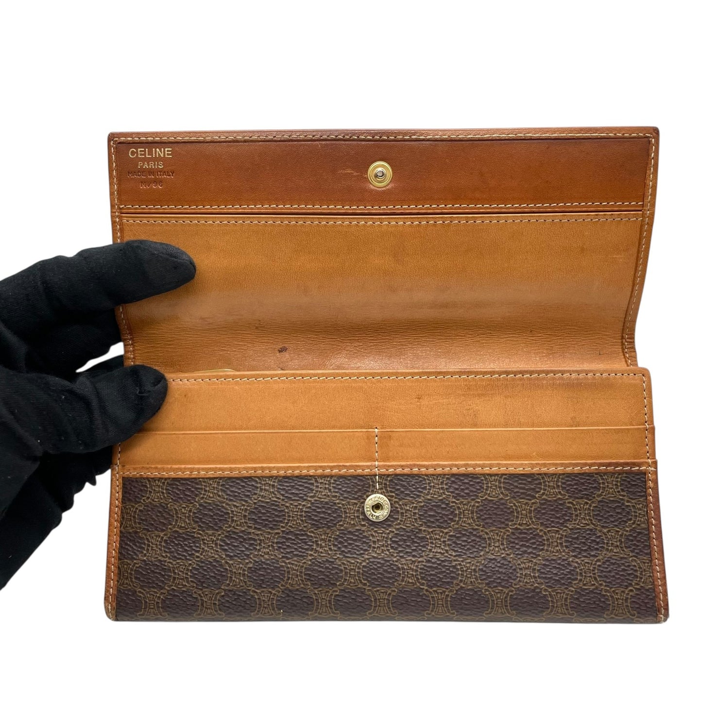 セリーヌ CELINE 長財布 折り財布 マカダム トリオンフ柄 茶色 ブラウン PVC レザー ヴィンテージ フラップ 4
