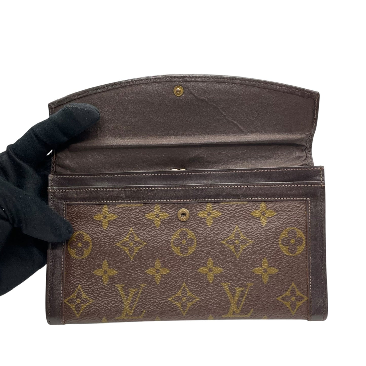 ルイヴィトン LOUIS VUITTON LV モノグラム 長財布 フラップ 茶色 ブラウン PVC レザー メンズ レディース W5