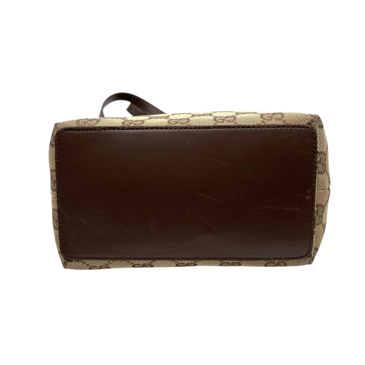 極美品 グッチ GUCCI トートバッグ ロングハンドル GGキャンバス ベージュ ブラウン レザー シルバー金具 ハンドバッグ K11