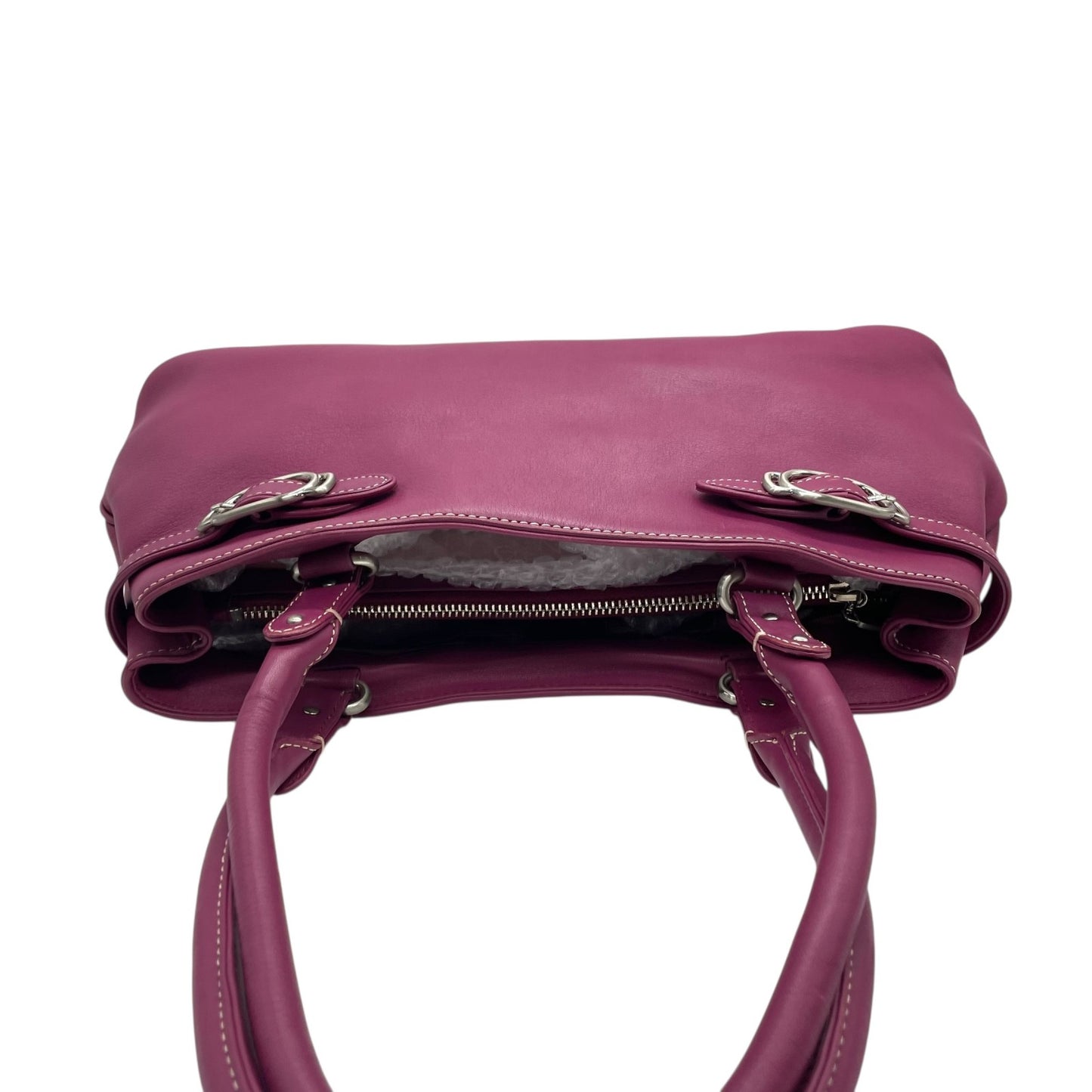 コールハーン COLE HAAN ハンドバッグ ロングハンドル レザー パープル ピンク シルバー金具 ステッチデザイン 上品カラー T3