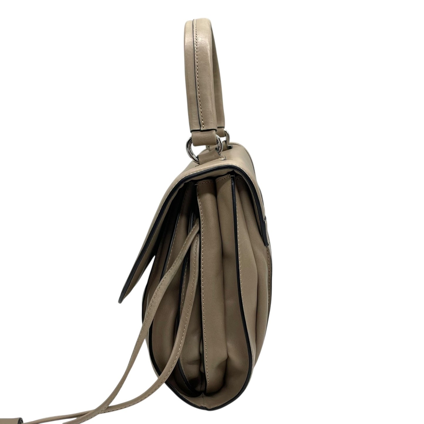 美品 ルポ LUPO ハンドバッグ グレージュ ベージュ レザー ショルダーストラップ付 肩掛け 2WAY フラップデザイン 上品カラー C6