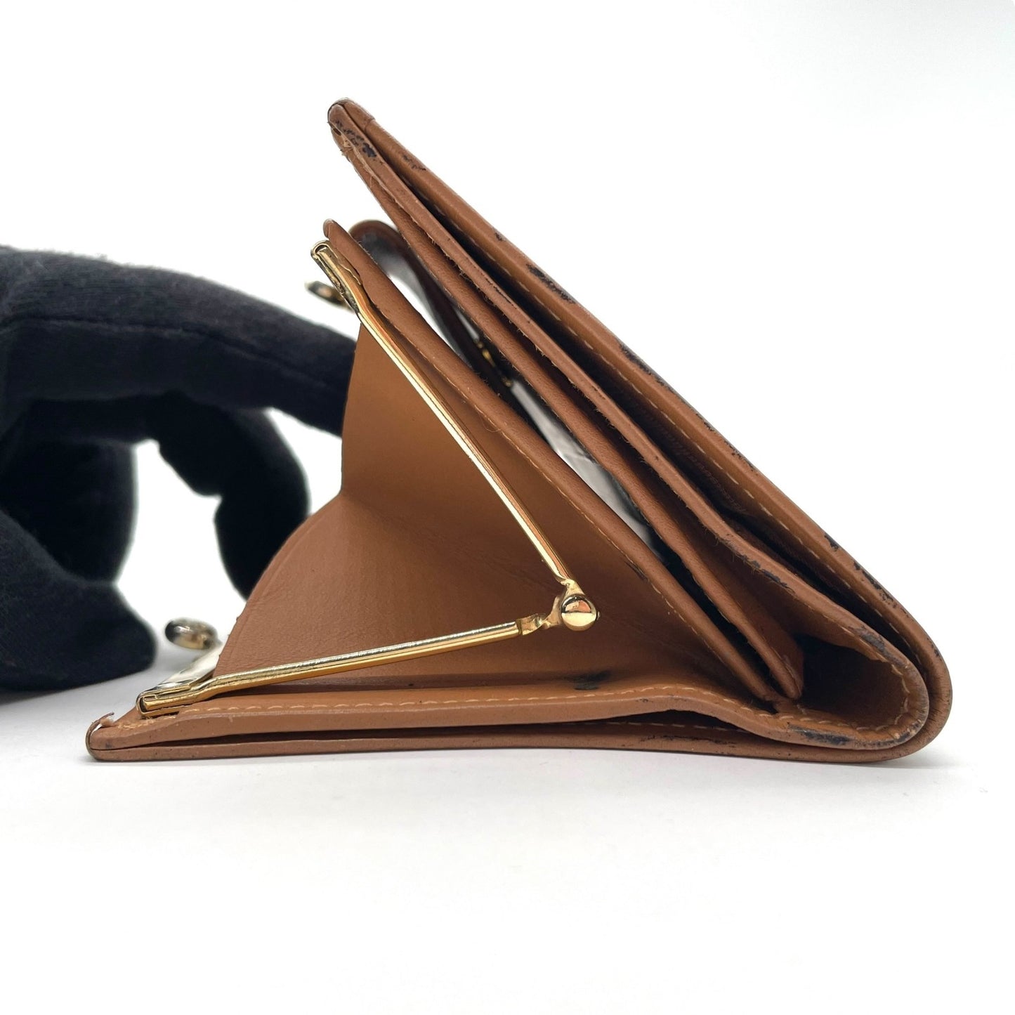 セリーヌ CELINE 二つ折り財布 マカダム トリオンフキャンバス ブラウン ベージュ コンパクトウォレット ゴールド金具 W4