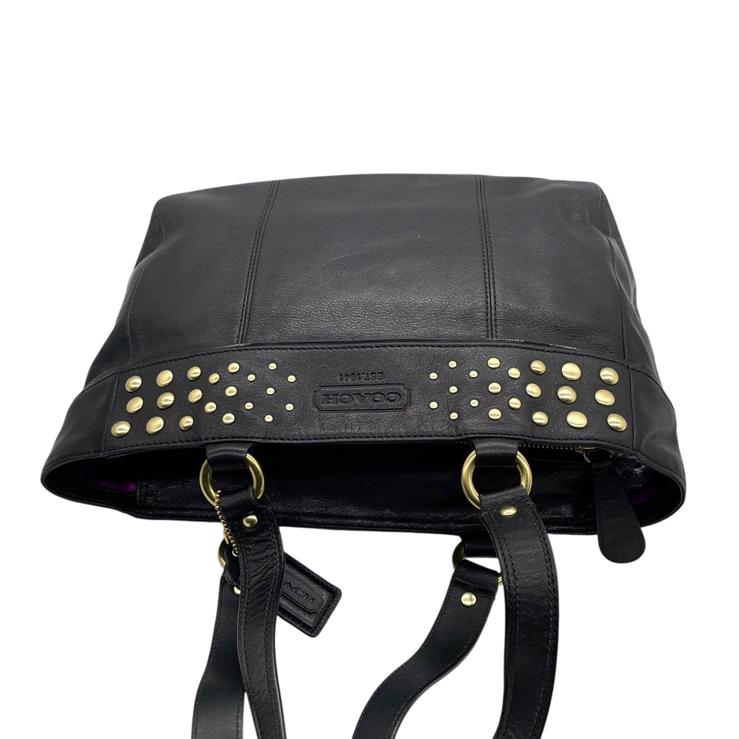 コーチ COACH ハンドバッグ ミニトート F15235 イーストウエスト ブラック レザー ゴールド金具 スタッズ ロゴチャーム付き レディース U17