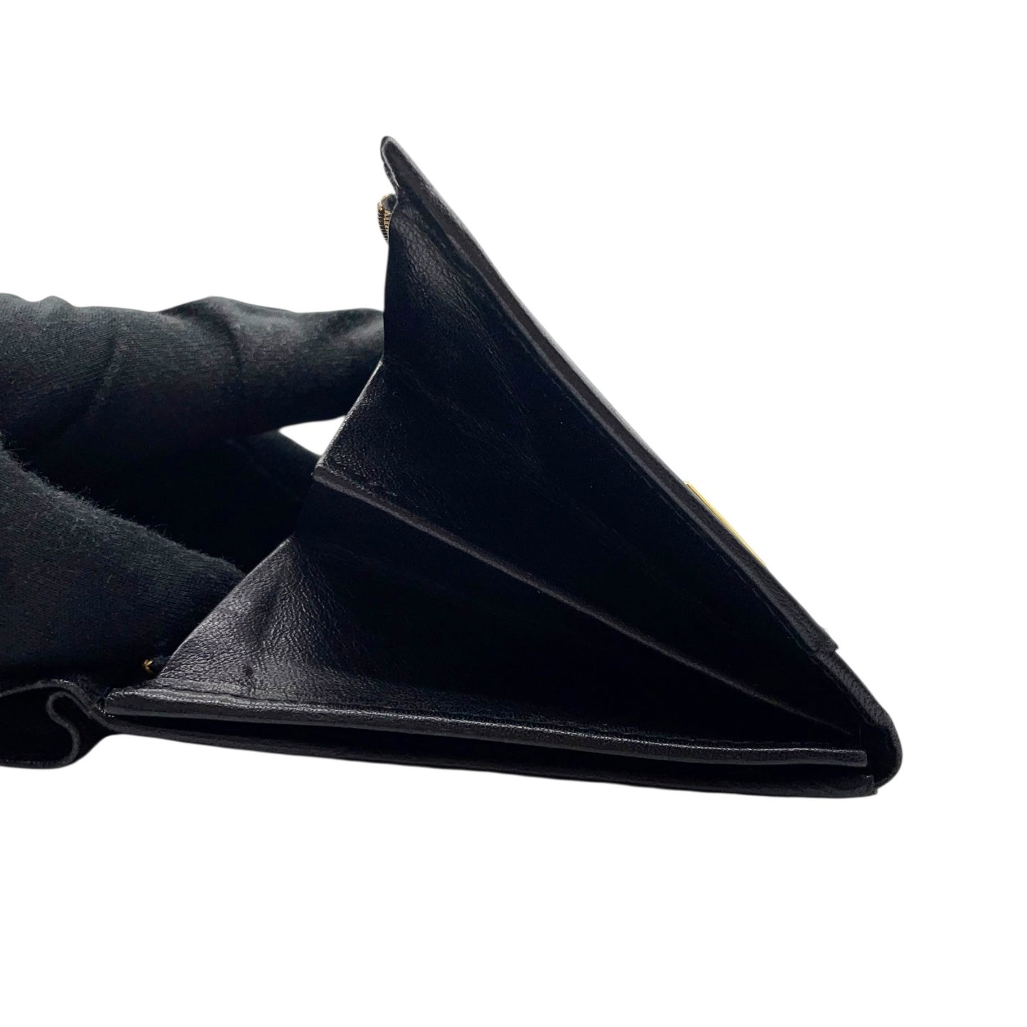 ヴァレンティノ ガラヴァーニ VALENTINO GARAVANI レザー 二つ折り財布 黒 ブラック ロゴ刻印 ゴールド金具 金金具 ヴィンテージ メンズ レディース W4