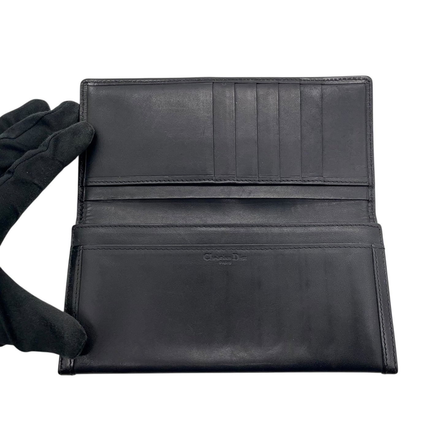 クリスチャンディオール Christian Dior 長財布 レザー 黒 ブラック CDロゴ ゴールド金具 金金具 ヴィンテージ レディース メンズ W4