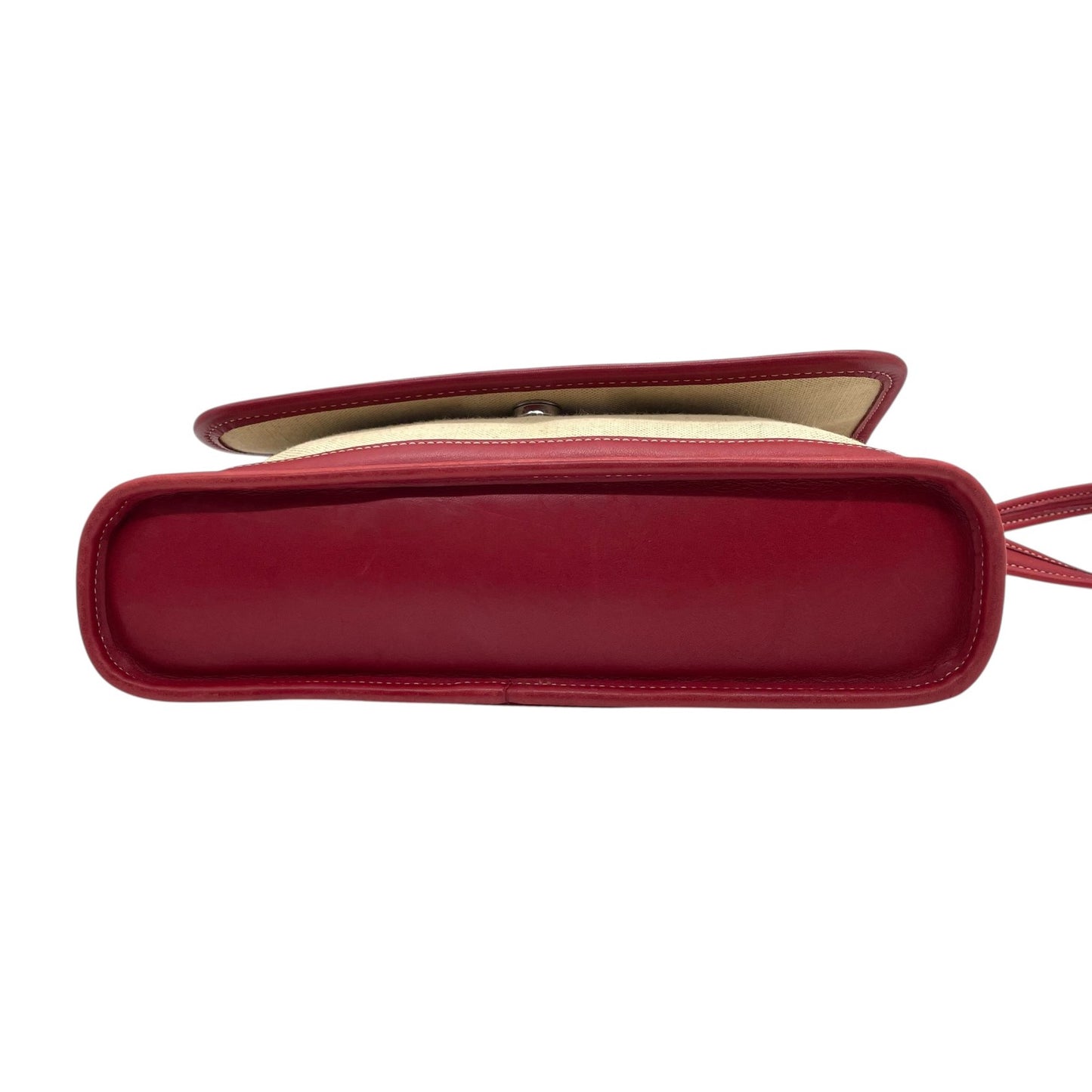 コーチ COACH キャンバス レザー ショルダーバッグ ワンショルダー 6114 ベージュ 赤 レッド フラップデザイン ロゴチャーム付き 上品カラー U17