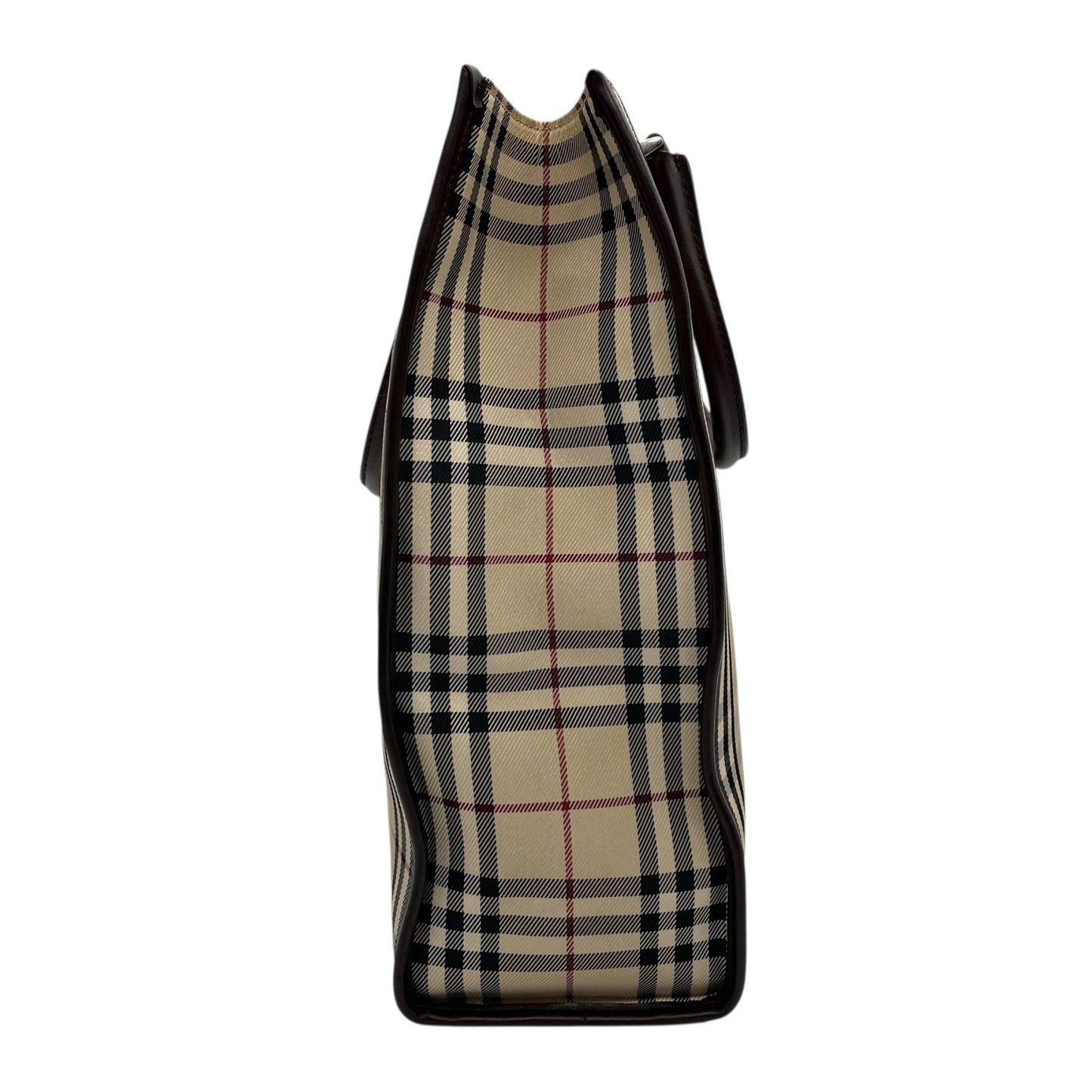 バーバリー BURBERRY ノバチェック ハンドバッグ トートバッグ スクエアトート ベージュ ブラウン 茶 チェック柄 キャンバス レザー シルバー金具 ロゴ レディース メンズ K7