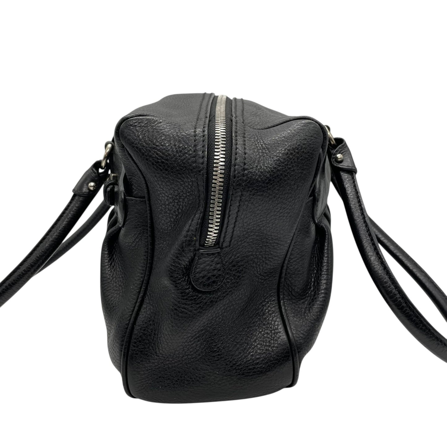 美品 サルヴァトーレ フェラガモ Salvatore Ferragamo ガンチーニ ハンドバッグ ミニボストン ワンショルダー ブラック 黒 NERO レザー シルバー金具 ロゴ 肩掛け可 レディース A