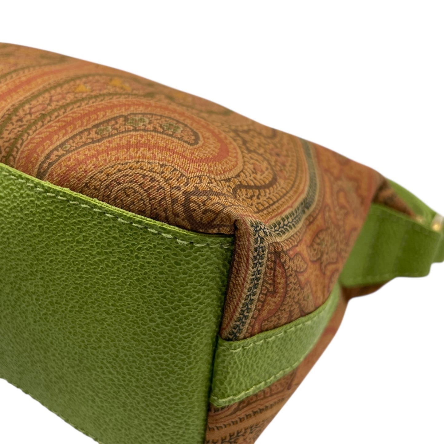 【未使用級】ETRO エトロ ハンドバッグ ミニバッグ アクセサリーポーチ ペイズリー柄 ブラウン グリーン ファブリック レザー ゴールド金具 レディース K11