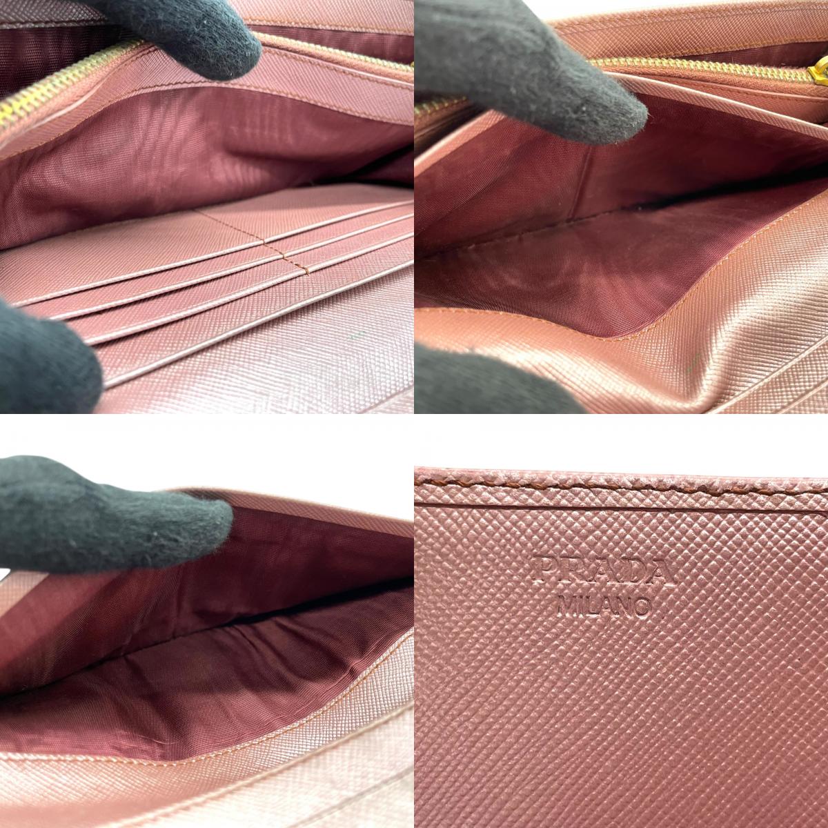 PRADA プラダ 長財布 ロングウォレット サフィアーノレザー ピンク ピンクベージュ メタリック ゴールド金具 ロゴ フラップ レディース W3