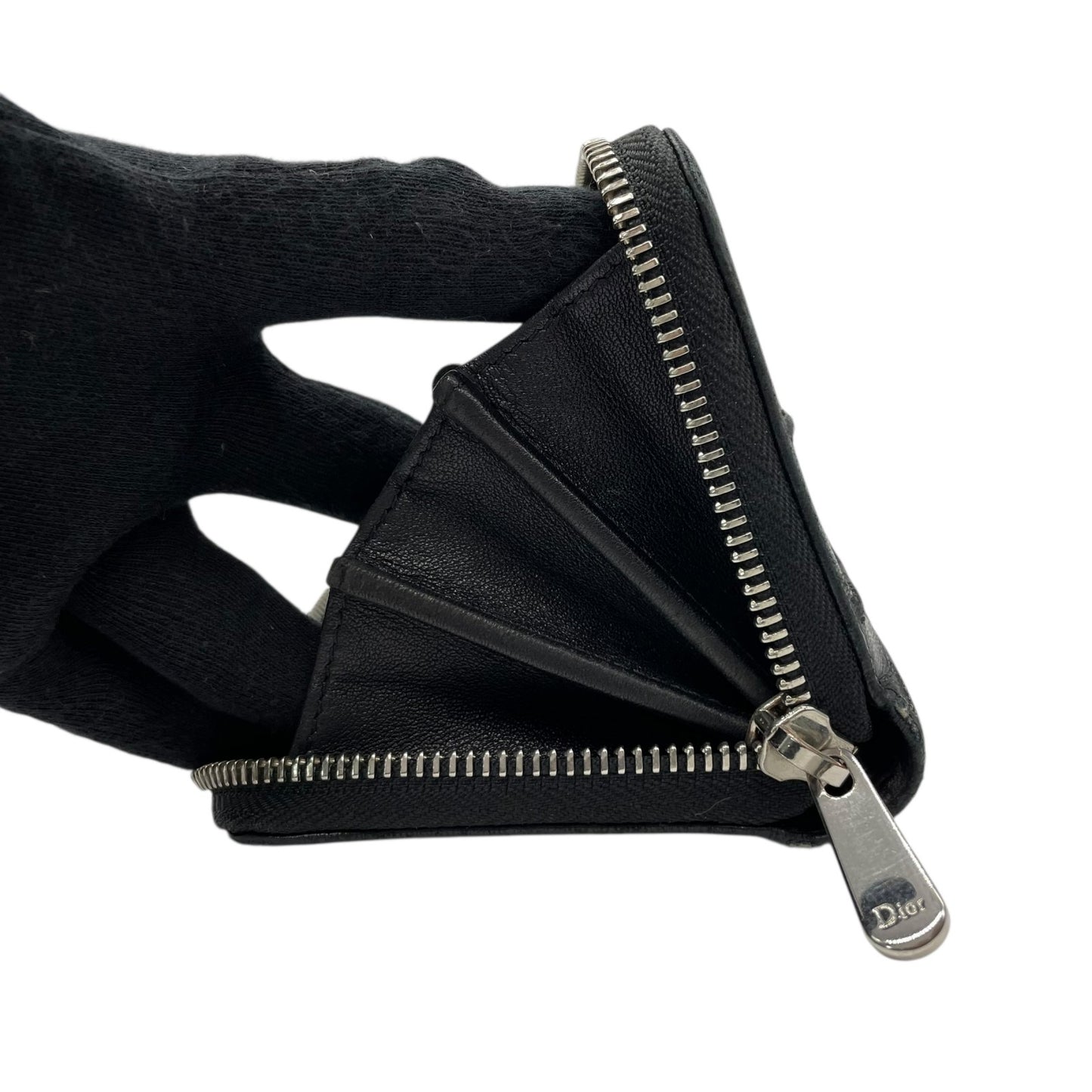 Christian Dior クリスチャンディオール ディオラマ 長財布 コンパクトウォレット ラウンドファスナー ブラック キルティング レザー シルバー金具 ロゴ メンズ レディース W3