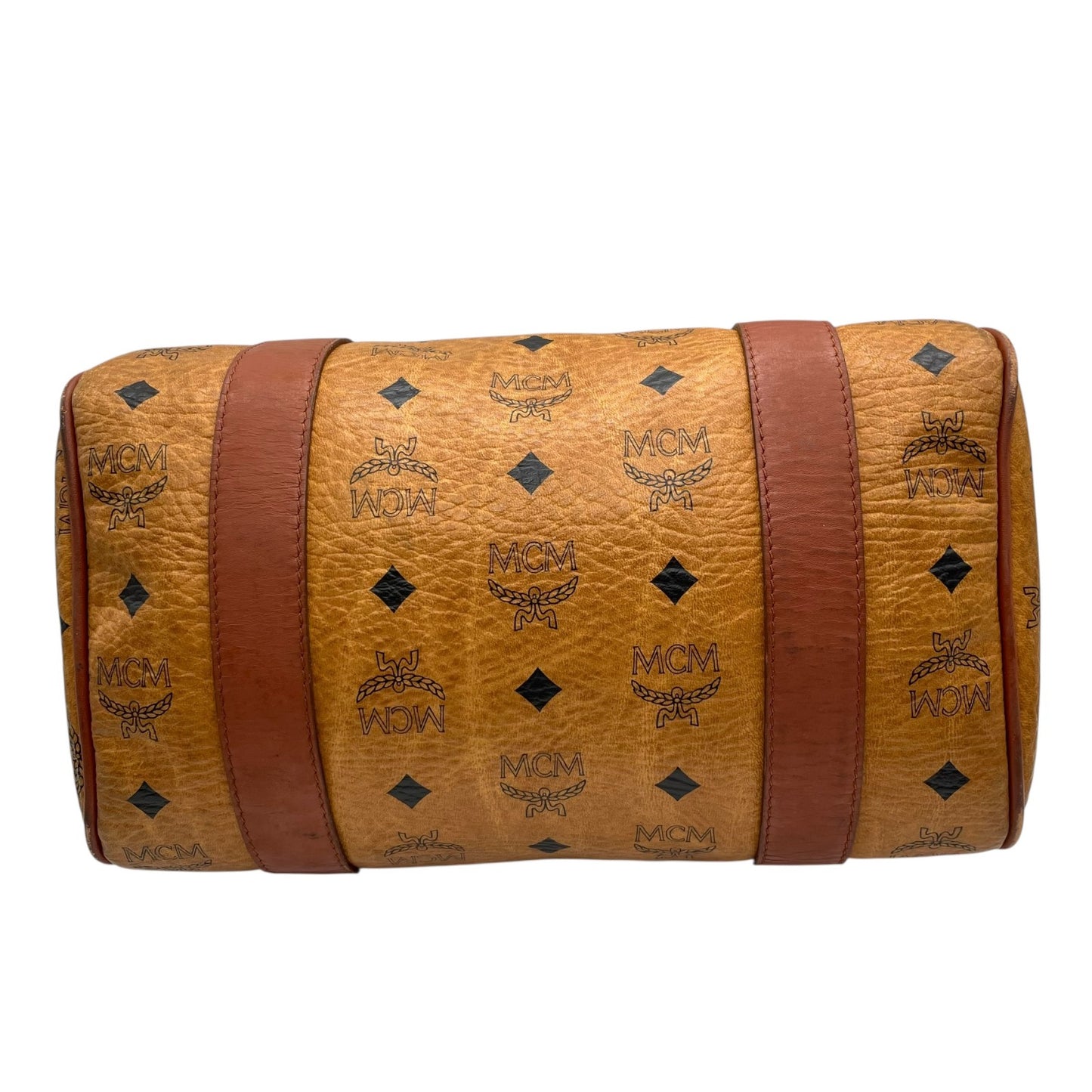 エムシーエム MCM ヴィセトス 2WAY ハンドバッグ ミニボストンバッグ ショルダーバッグ 茶 ブラウン コニャック レザー ゴールド金具 斜め掛け可 レディース C