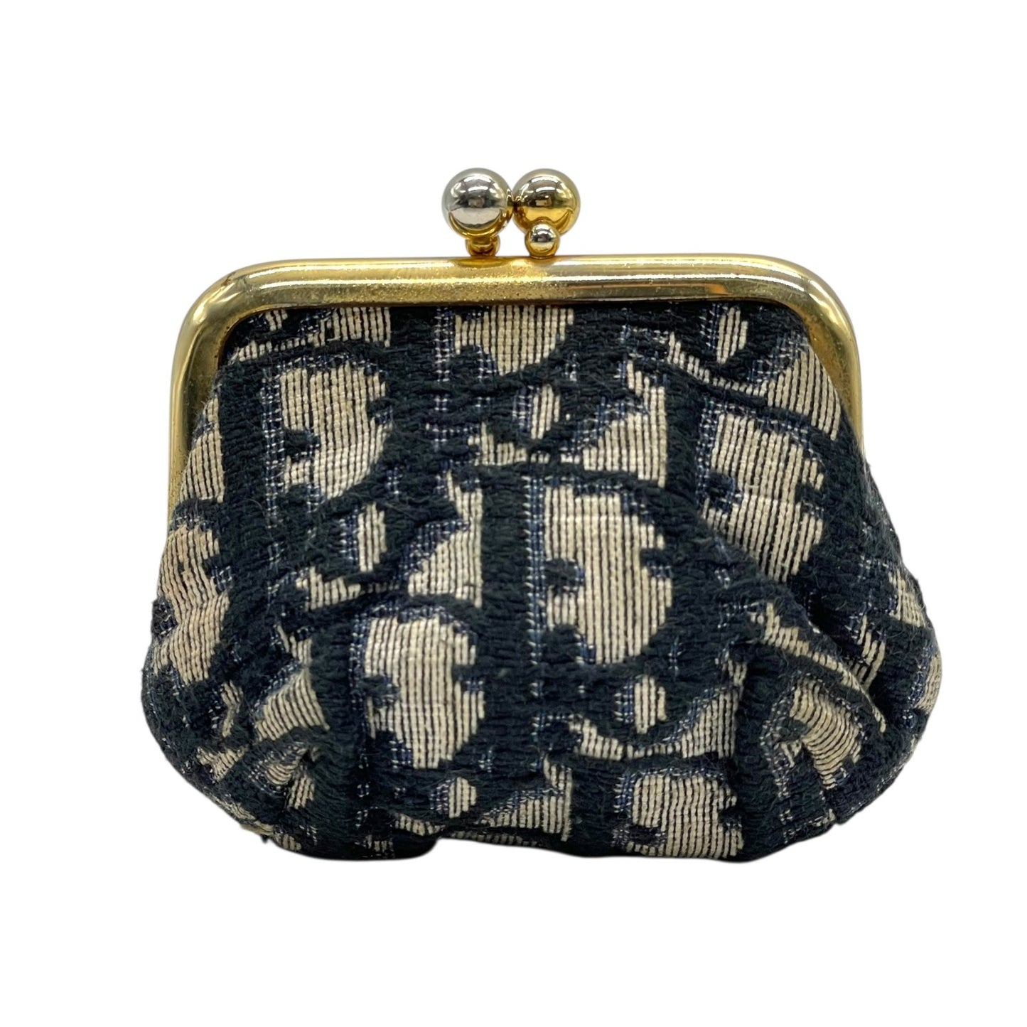 クリスチャン ディオール Christian Dior トロッター がま口 コインケース ネイビー ゴールド金具 金 ジャガード ヴィンテージ M3