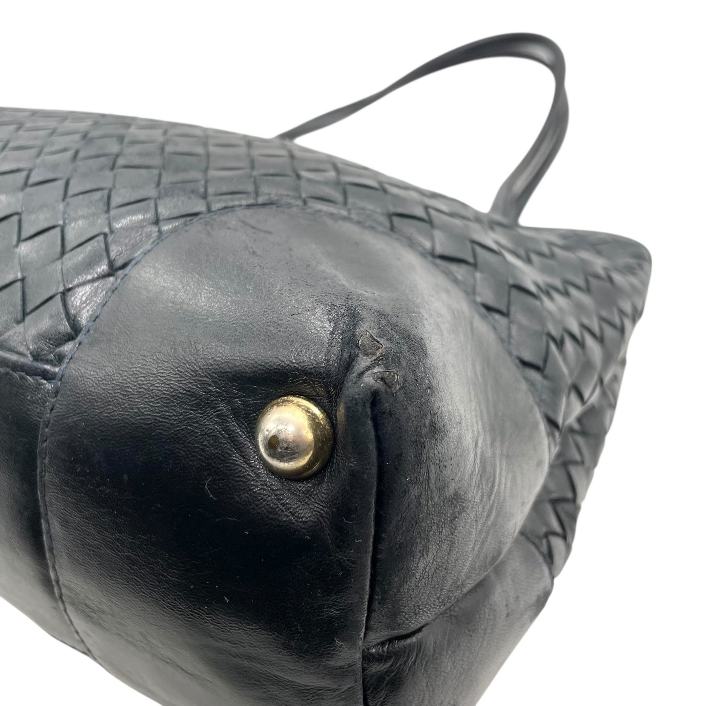 BOTTEGA VENETA ボッテガヴェネタ イントレチャート ハンドバッグ ワンショルダー ネイビー レザー ゴールド金具 肩掛け可 編み込み レディース K11