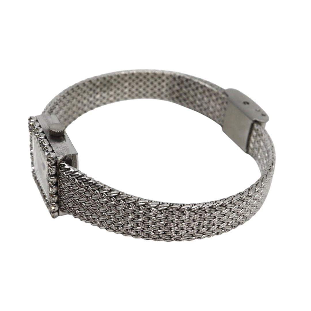 【美品/電池交換済】イエマ YEMA 腕時計 P7307 レディース スクエア ラインストーンベゼル クオーツ シルバー メッシュベルト ブレスレット ジュエリーウォッチ ドレスウォッチ アンティーク ビンテージ クラシック エレガント G10