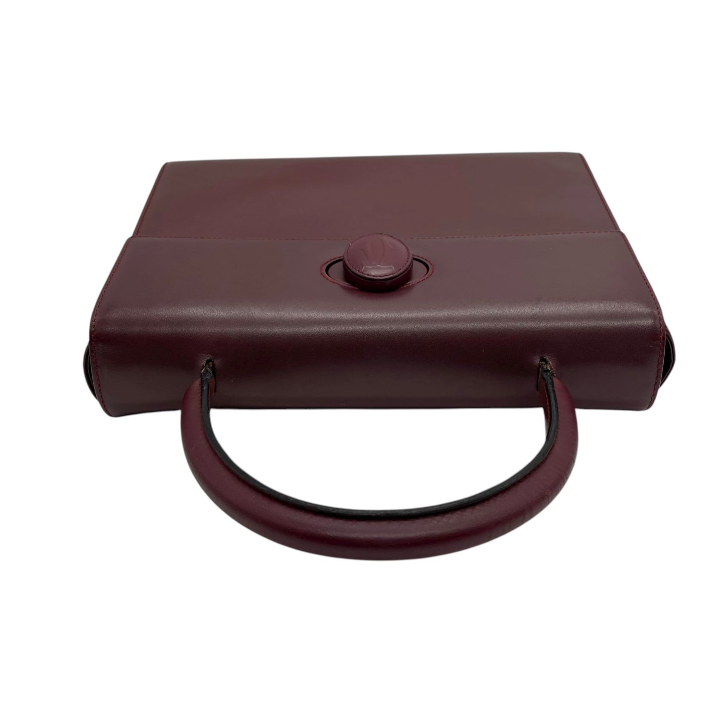 カルティエ マストライン ハンドバッグ ワンショルダー 自立可 ターンロック 2Cロゴ Cロゴ レザー 本革 ボルドー ワインレッド レディース ヴィンテージ クラシック エレガント フォーマル パーティバッグ 高級感 G