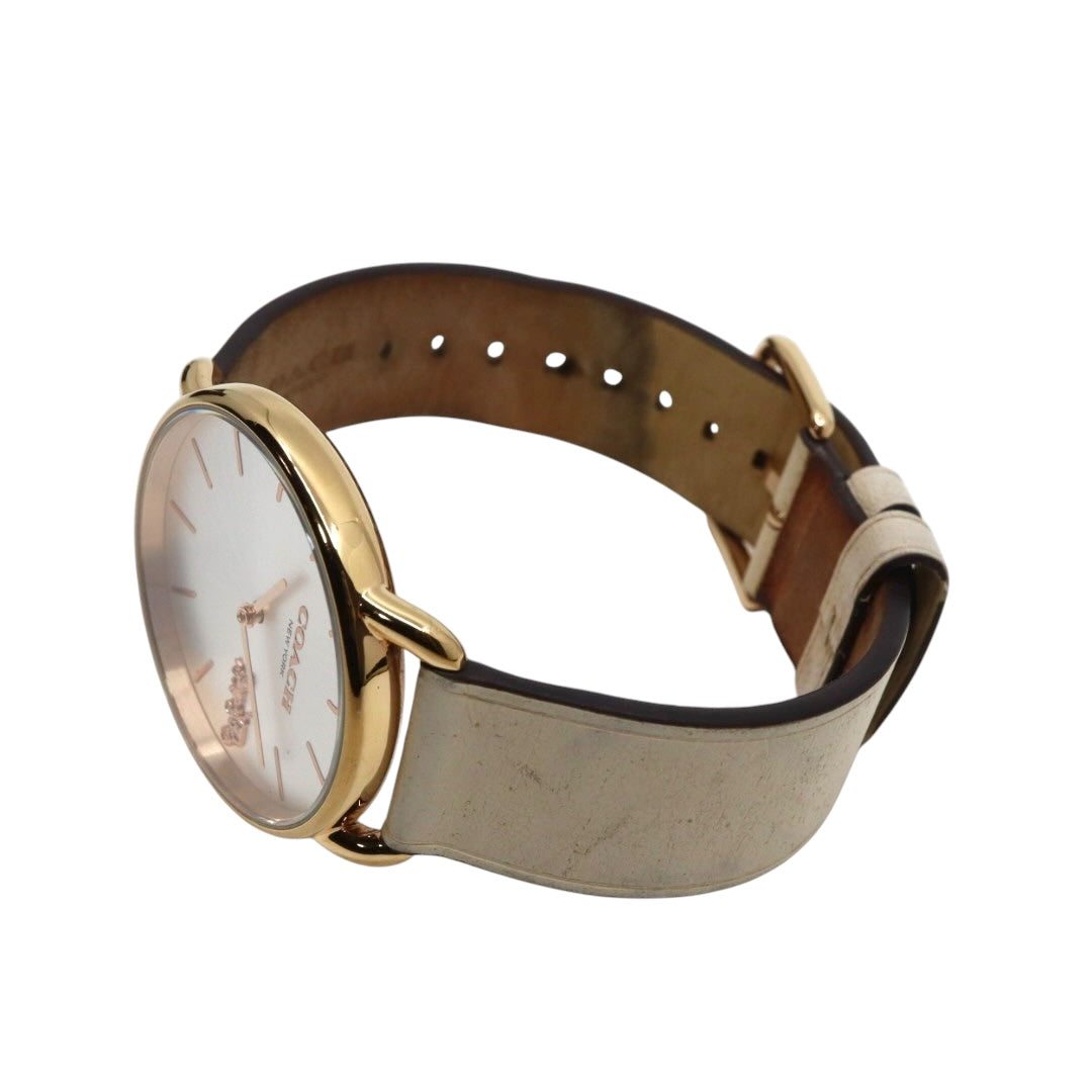 【美品】コーチ COACH 腕時計 レディース グランド GRAND ゴールド シルバー レザー 馬車ロゴ CA.158.7.34.2401 クォーツ アナログ 3針 ビジネス オフィス 通勤 通学 シンプル エレガント 上品 クラシック 純正箱付 G11