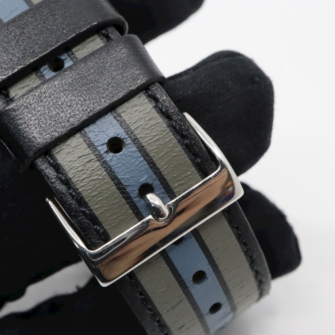 【美品】コーチ COACH 腕時計 メンズ チャールズ Charles ブラック シルバー マルチカラー ストライプ レザー CA.118.2.112.1537 クォーツ アナログ 3針 ビジネス カジュアル シンプル 個性的 希少 ビッグフェイス G11