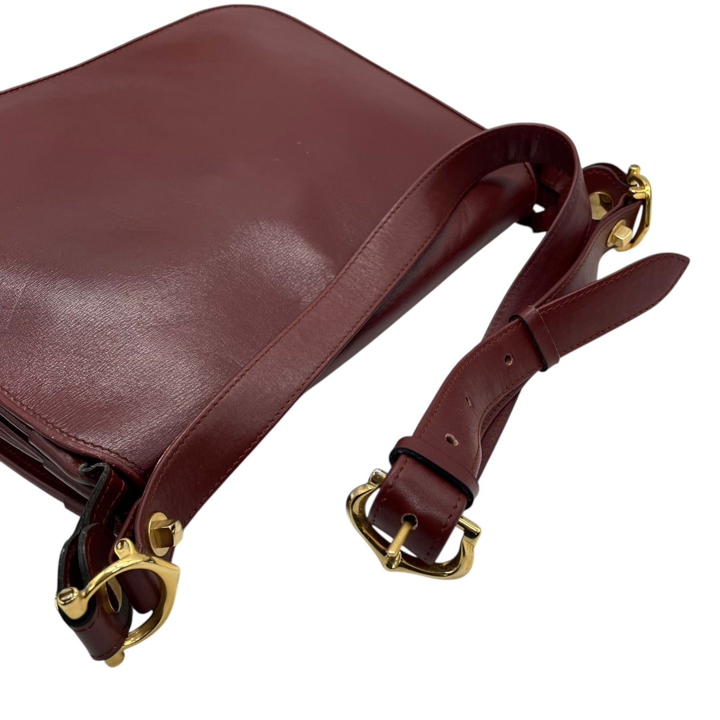 Authentic Cartier Must Line Shoulder Bag Crossbody Burgundy Wine Red Gold Hardware Leather Vintage Women's