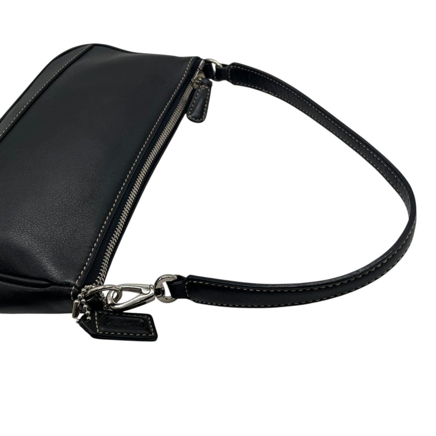 極美品 COACH コーチ アクセサリーポーチ ハンドバッグ ミニバッグ ブラック 黒 オールレザー 本革 7785 レディース ファスナー開閉 シルバー金具 K2