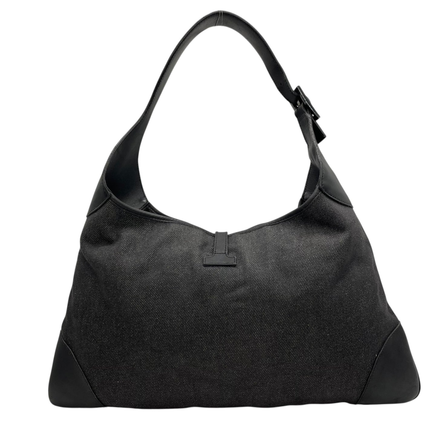 Authentic GUCCI Jackie Shoulder Bag 28629 Black Canvas Leather Logo Gold Hardware Women's