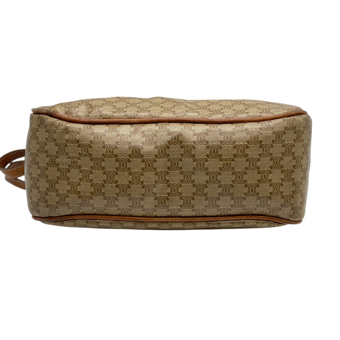 Authentic CELINE Macadam Trionf Shoulder Bag Beige Brown PVC Leather Gold Hardware Women's Flap