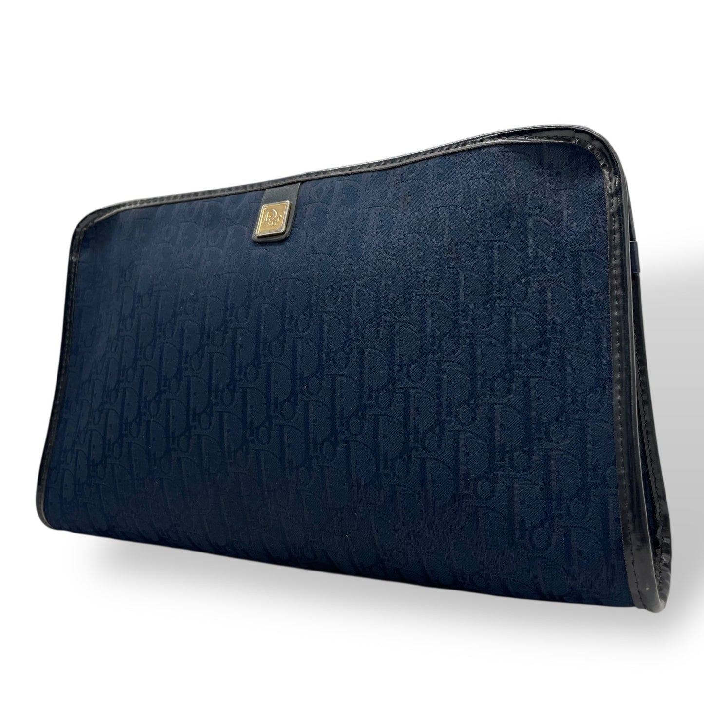 Authentic DIOR Trotter Clutch Bag Navy Canvas Gold Hardware Zipper Men's Vintage