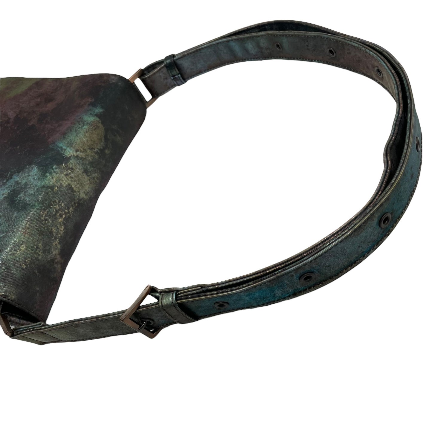 Authentic Jean Paul Gaultier V-Cyber Shoulder Bag Iridescent Green PVC Leather Bronze Hardware Unisex