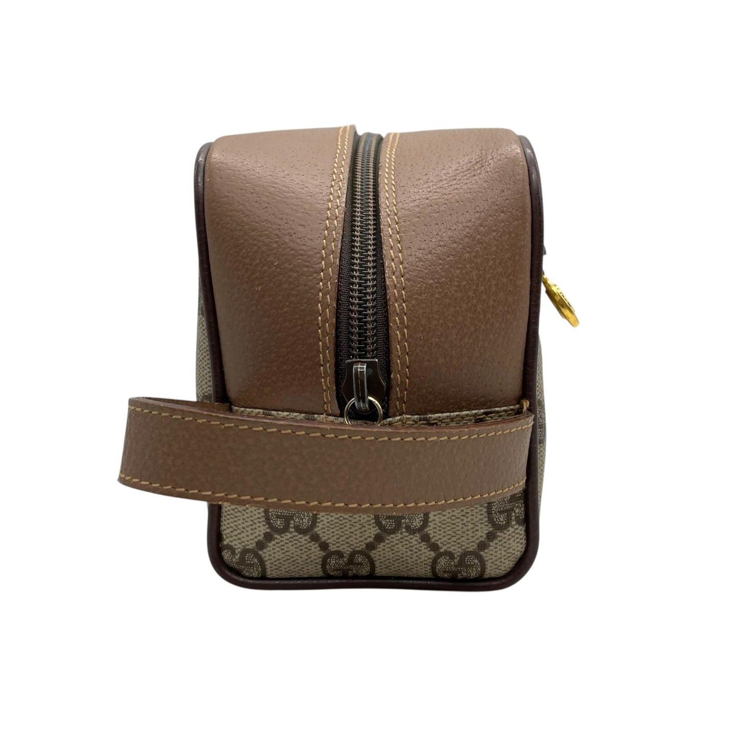 Authentic GUCCI Old GG Supreme Clutch Bag Second Bag Brown Leather PVC Gold Hardware Unisex Vintage