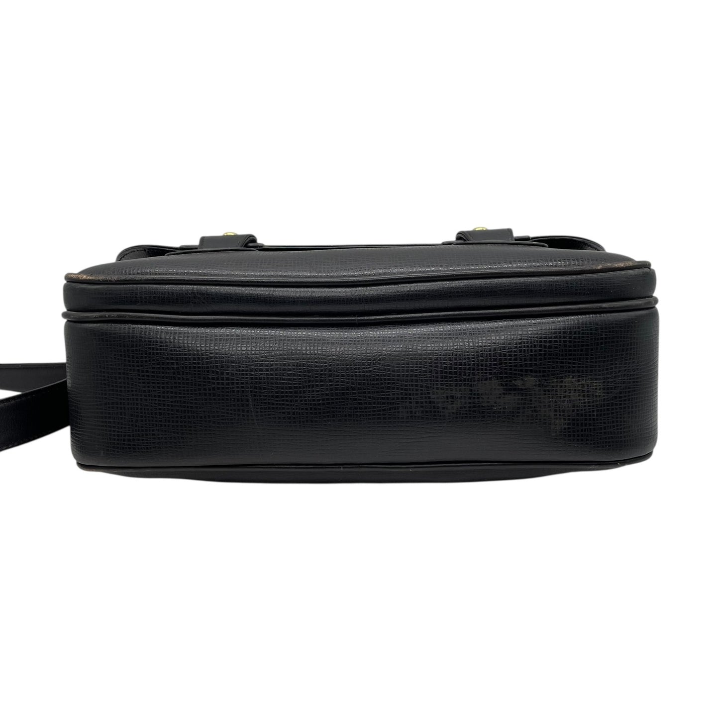 Authentic HUNTING WORLD Carryall Messenger Bag Shoulder Bag Black Leather Gold Hardware Women's Crossbody