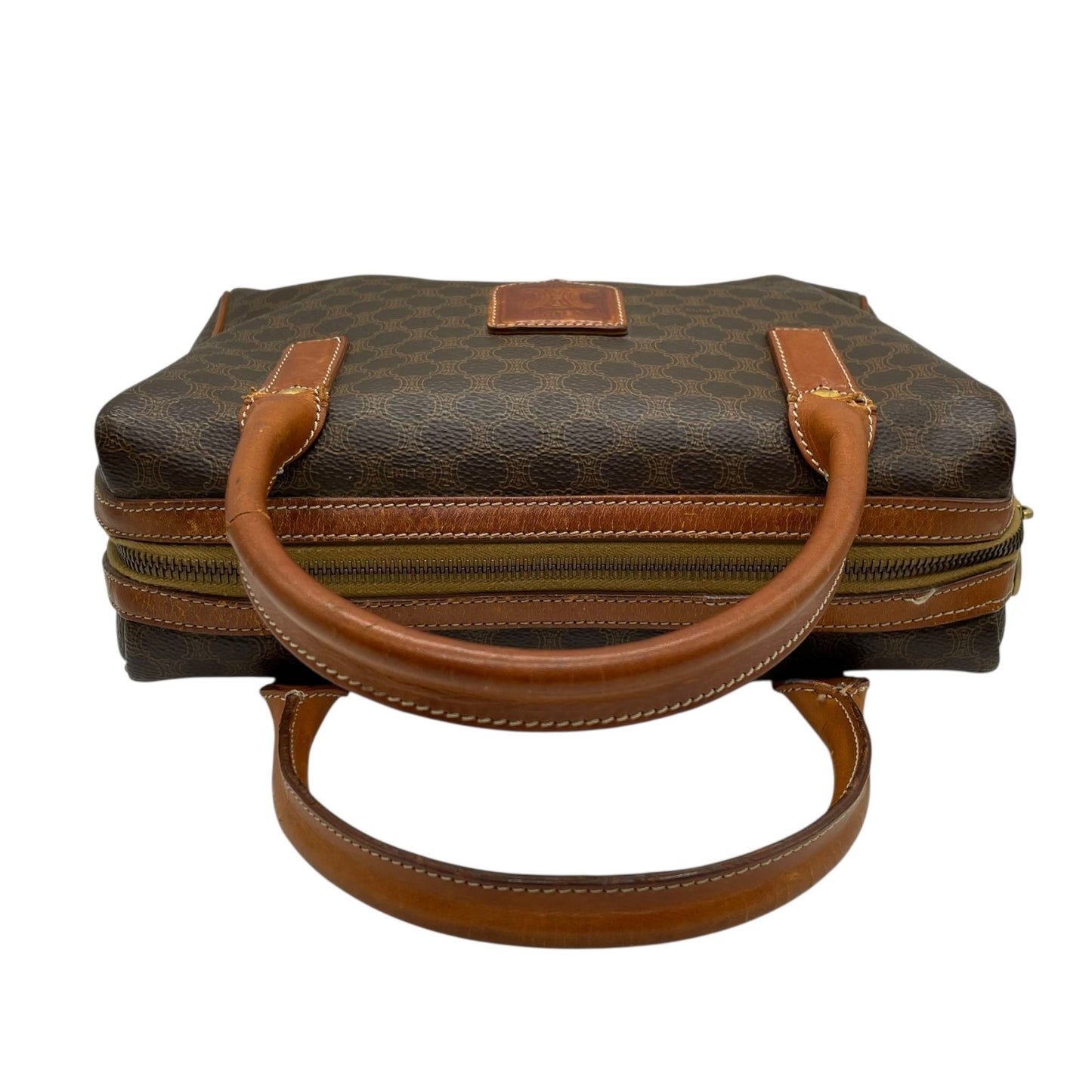 Authentic CELINE Vintage Macadam Handbag Brown PVC Leather Gold Hardware Logo Women's