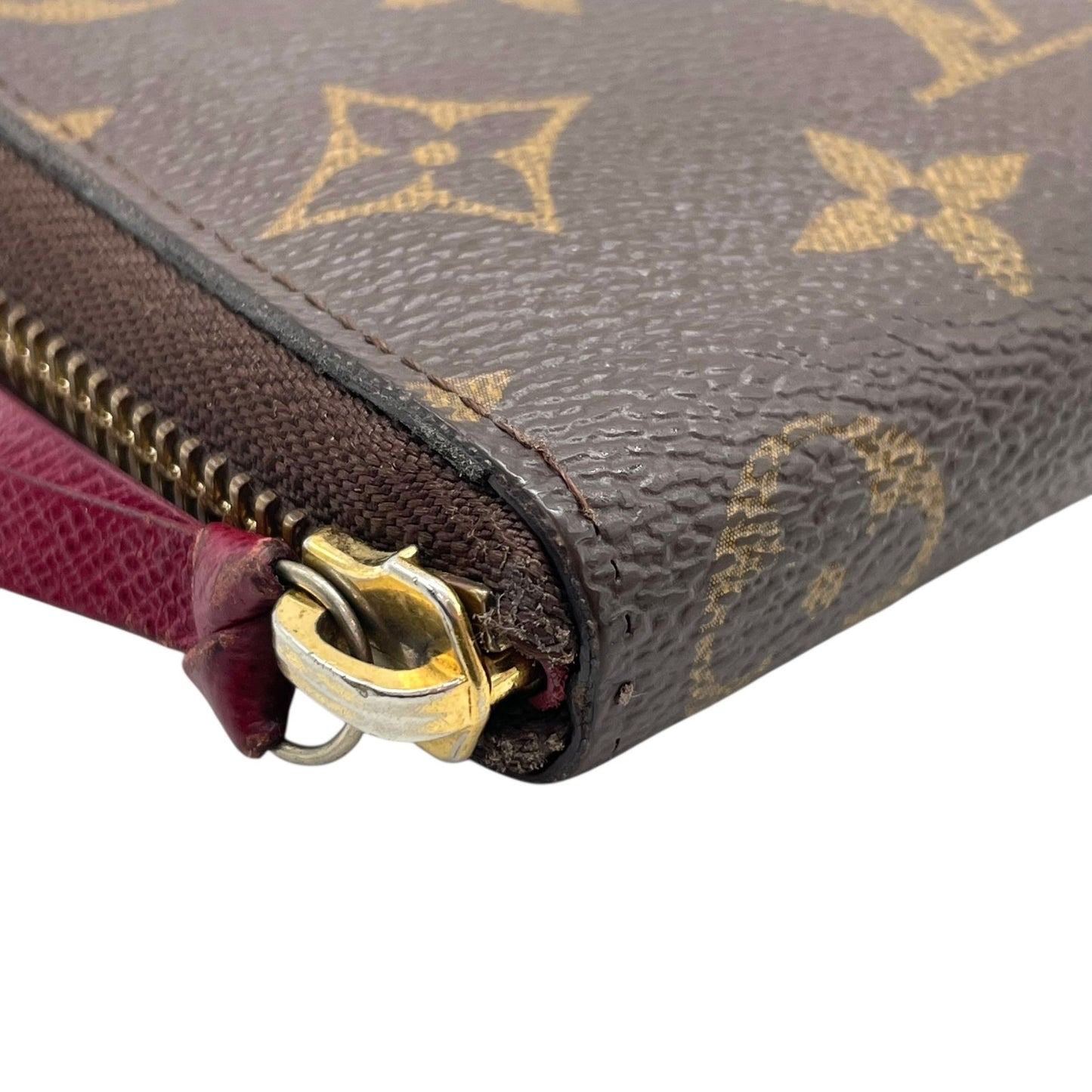 極美品 LOUIS VUITTON ルイヴィトン 長財布 モノグラム ポルトフォイユ・クレマンス M60742 ラウンドファスナー フューシャピンク ブラウン 茶 PVC レザー レディース W2