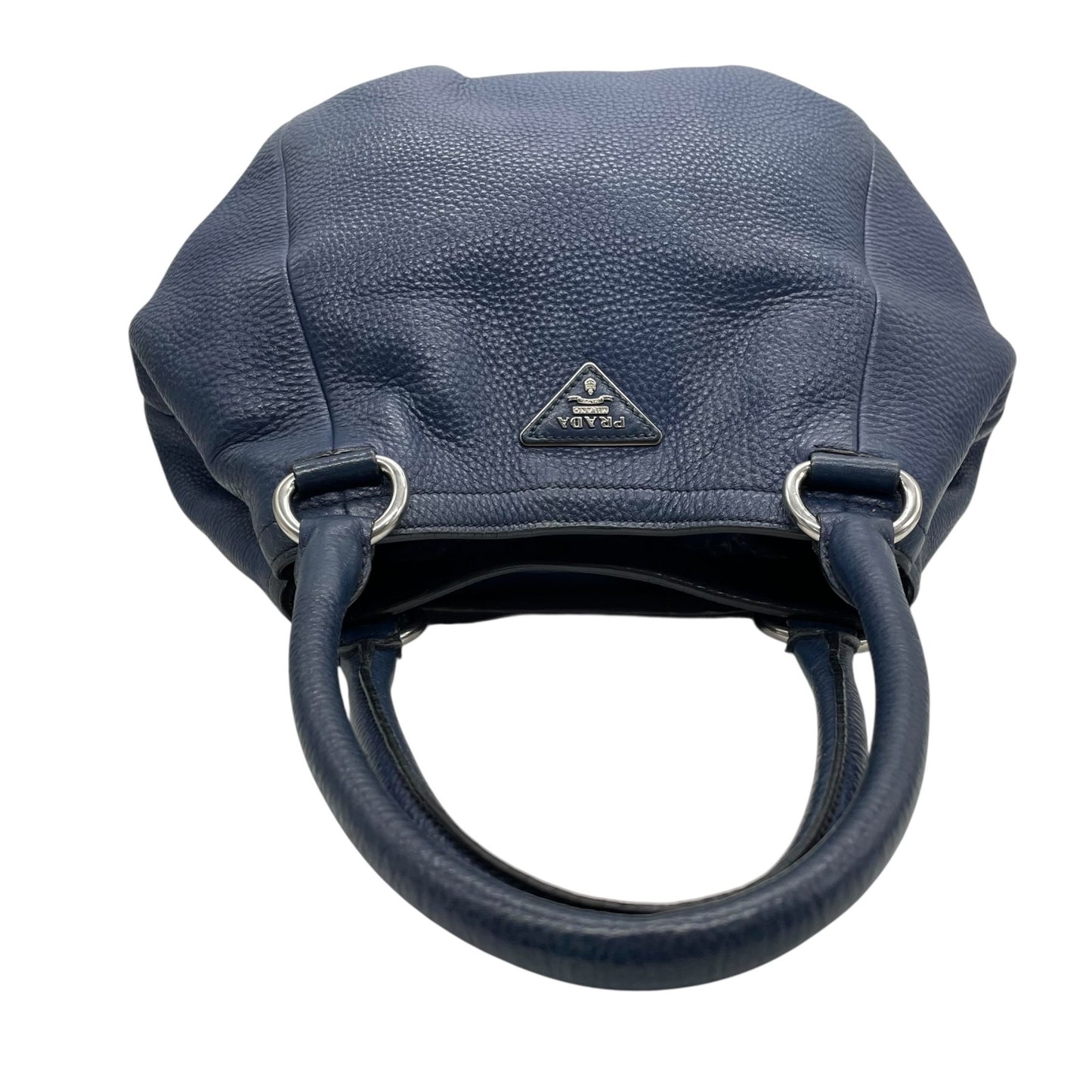 美品 PRADA プラダ 2WAY ハンドバッグ ショルダーバッグ レザー ネイビーブルー ヴィッテロ シルバー金具 B2343M 三角ロゴ 斜め掛け可 手提げ レディース Z4