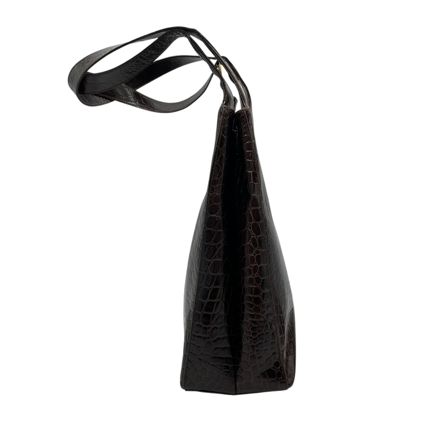 美品 Salvatore Ferragamo サルヴァトーレフェラガモ トートバッグ ハンドバッグ ヴァラ クロコ型押し 茶 ブラウン ゴールド金具 ワンショルダー 肩掛け可 ヴィンテージ レディース B