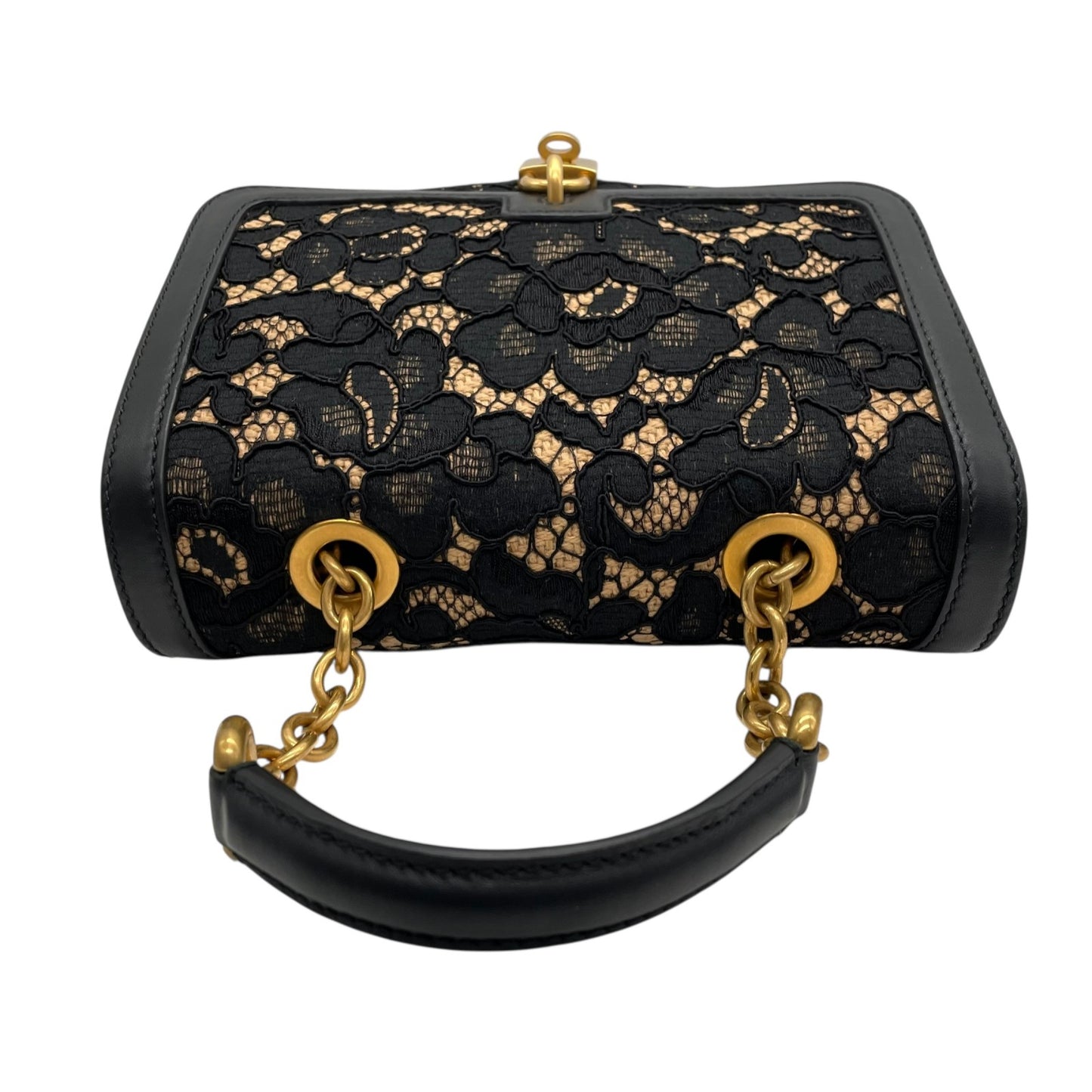 極美品 DOLCE&GABBANA ドルチェ＆ガッバーナ ドルガバ Miss Dolce 2WAY ハンドバッグ ショルダーバッグ レース レザー ベージュ ブラック 黒 レディース D&G ゴールド金具 パドロック 斜め掛け可 内側レオパード C