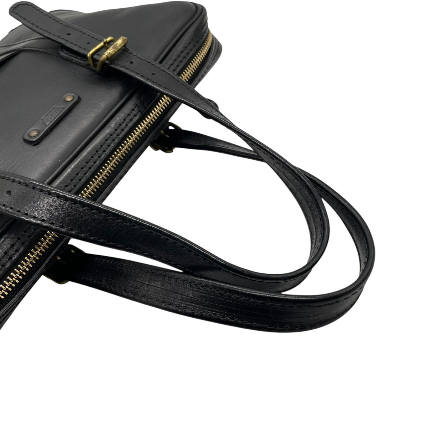 美品 Herz ヘルツ 二本手 ビジネスバッグ ブリーフケース 書類鞄 黒 ブラック レザー 日本製 ゴールド金具 A4対応 BW-57 メンズ レディース C